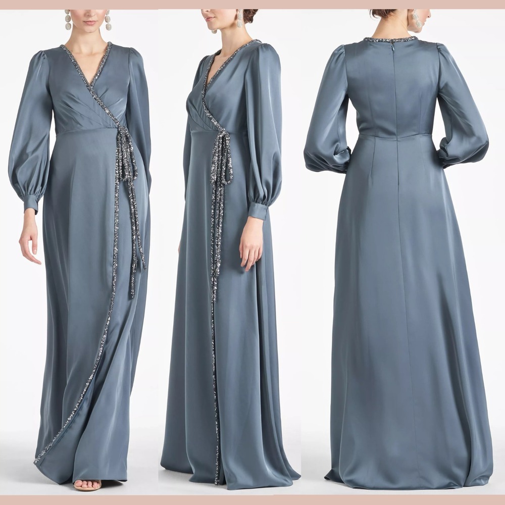 NWT $895 Sachin & Babi [ 12 ] Dorthea Satin Crepe A-line Gown in Gunmetal #S1803